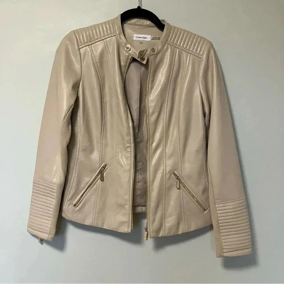 Calvin Klein beige cream vegan  leather jacket - Picture 1 of 9